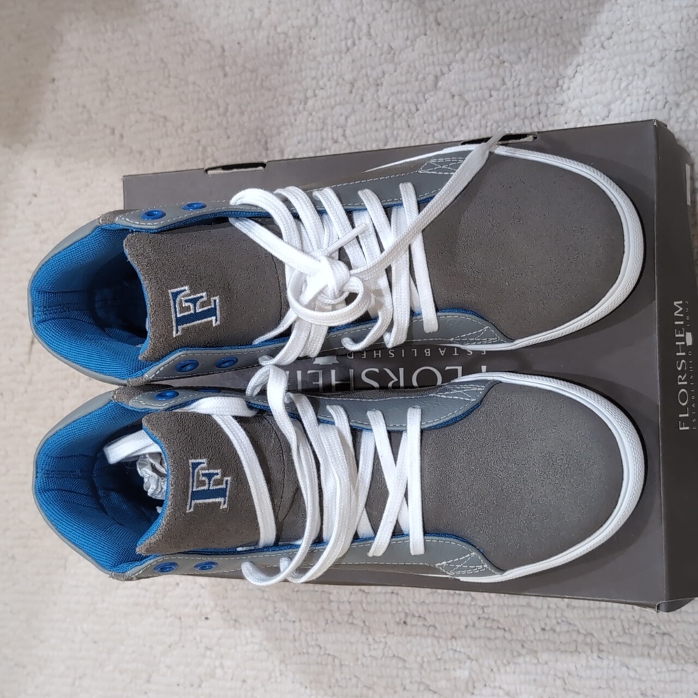 Florsheim Kids Gray and Blue High Tops Sneakers Leather Suede Sz 6US EU 39